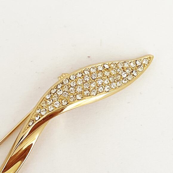 DIOR Vintage Gold Toned Leaf Rhinestone Brooch Pin 1990s-2000s - Picture 7 of 12